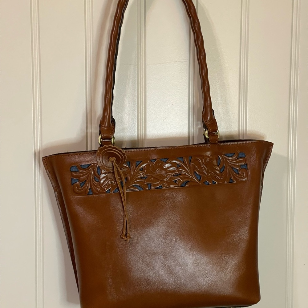 Patricia Nash Brown Leather Tote with Floral Cutout